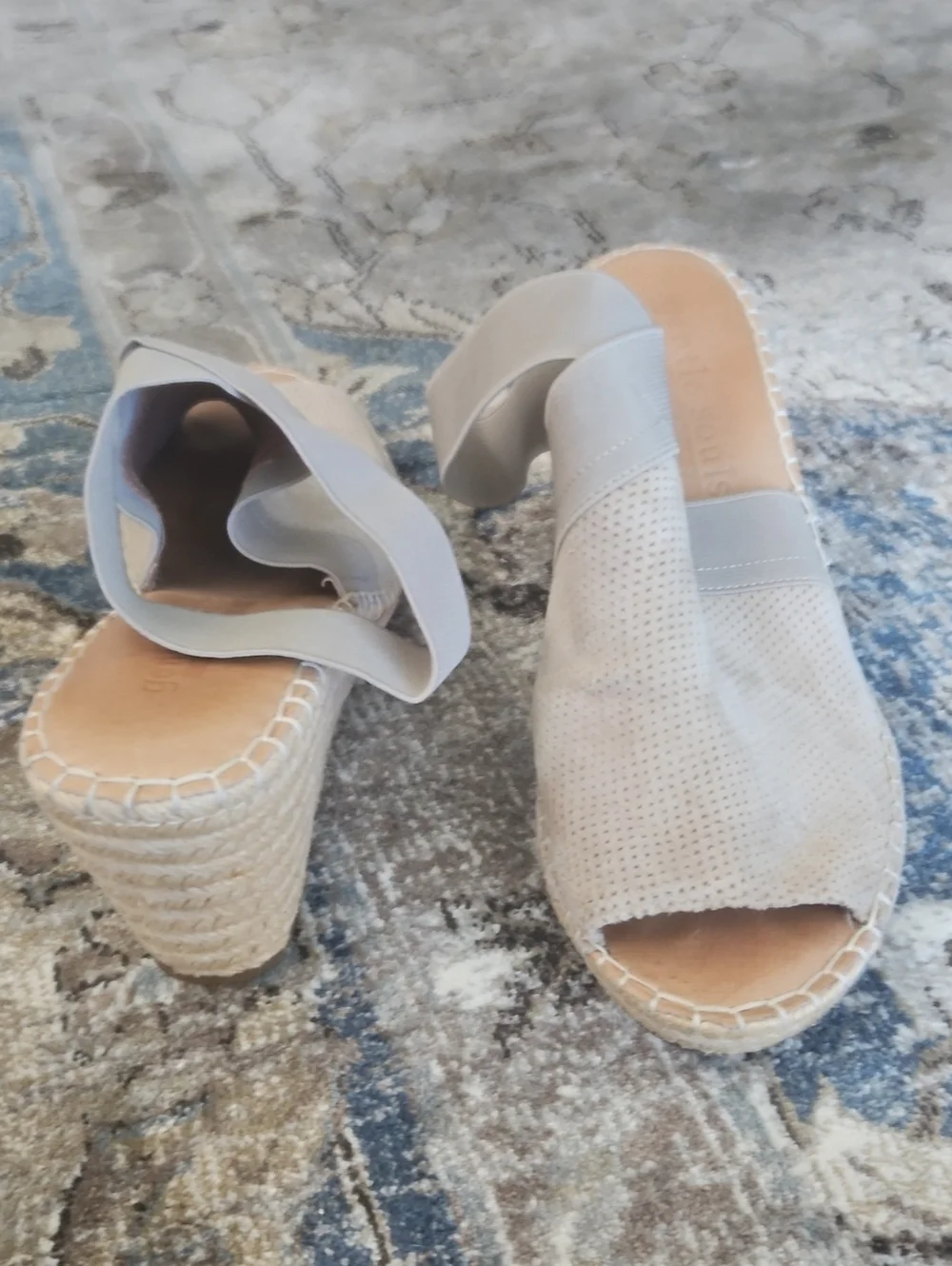 Gentle Souls Women's Neutral Espadrille Wedge Slide Sandals